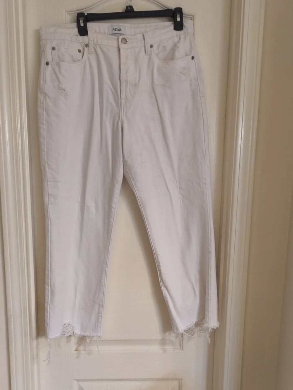 pistola White Cropped Distressed High-Rise Jeans